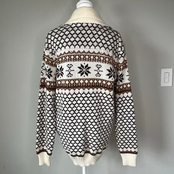Vintage KMart Women's Fair Isle Print Cardigan Sweater *no belt* Sz L Fisherman - Picture 7 of 10